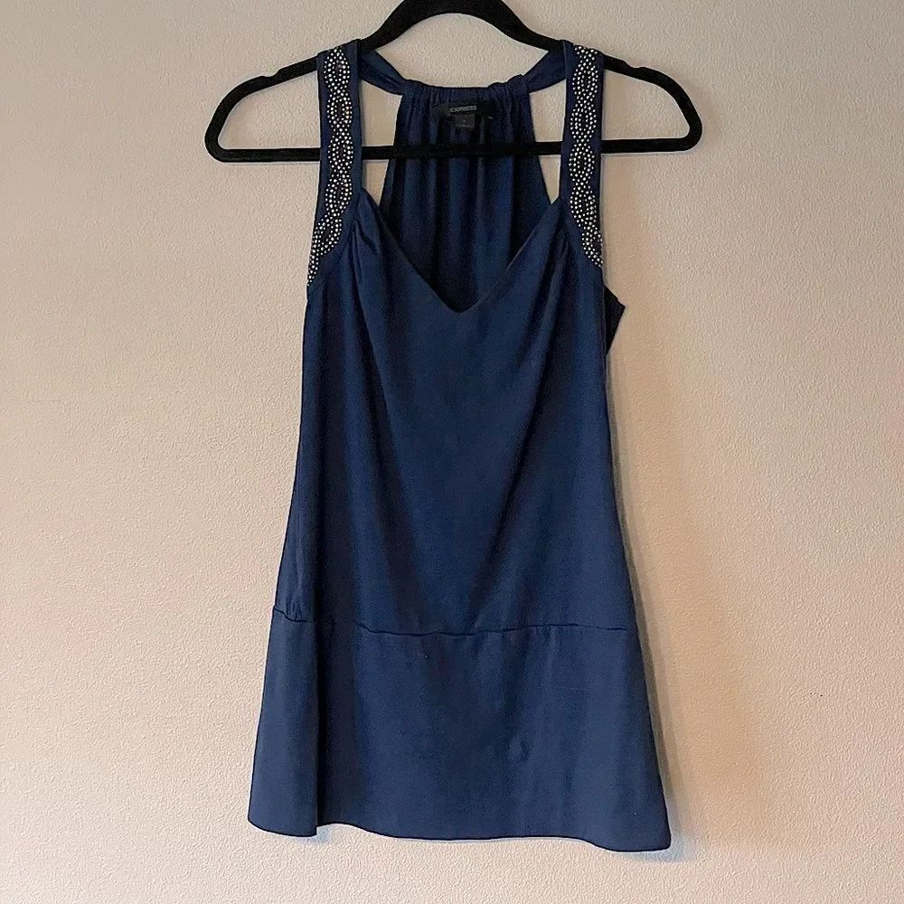Express Navy with Silver, Adjustable Strap, Halter Bank Tank. Size Medium.